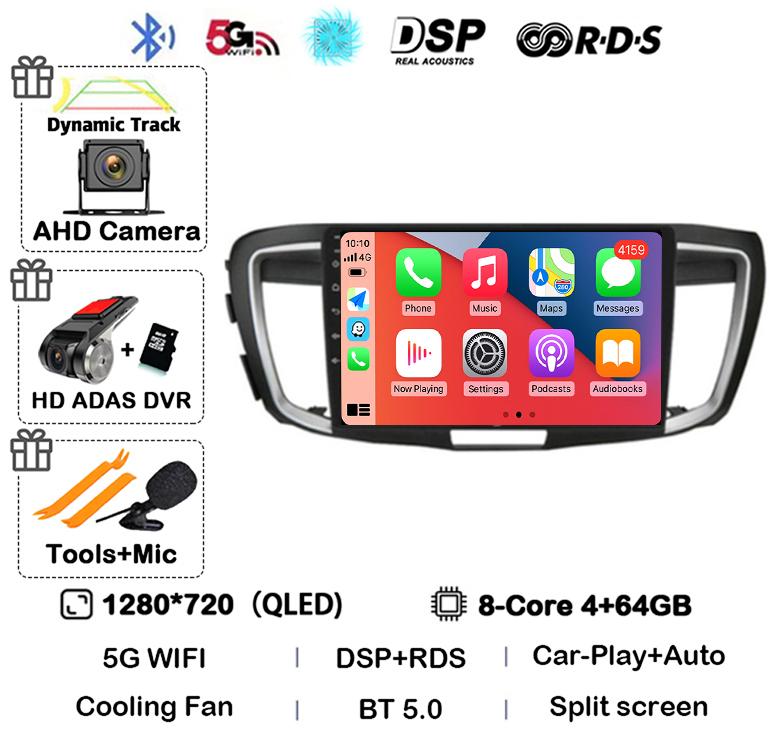 Android 14 Carplay Auto For Honda Accord 9 2.4L 2.0L 2012 - 2018 WiFi+4G Car Radio Multimedia Video Player GPS Navigation Stereo