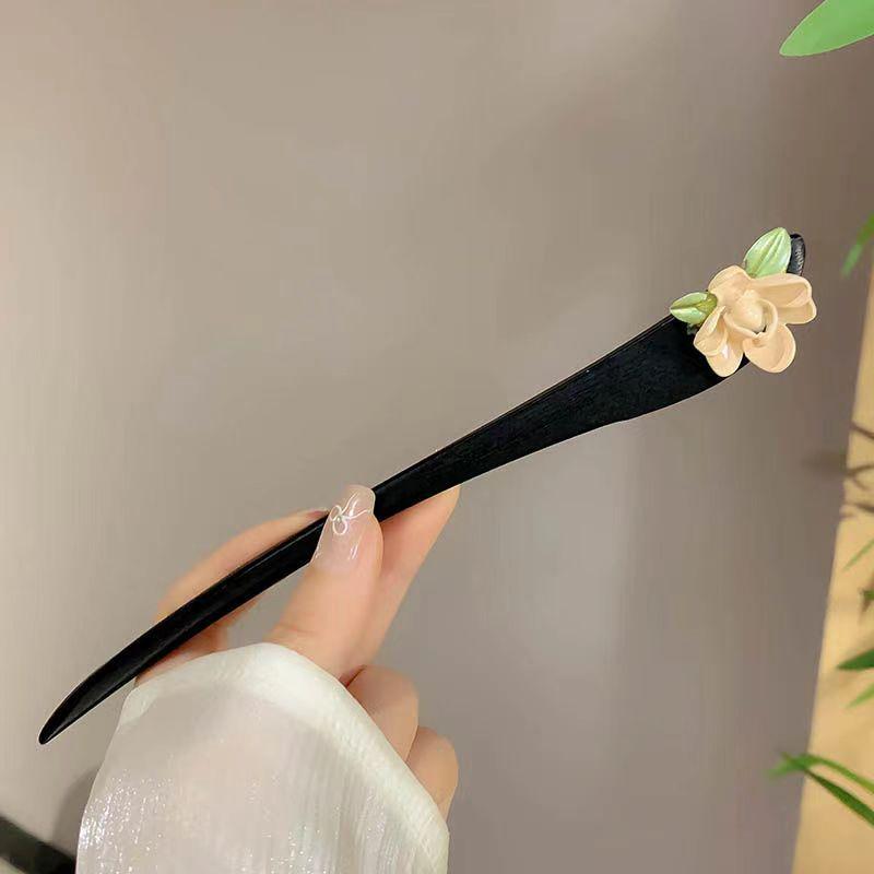 Ancient-Style Black Sandalwood Hairpin - High-End Chinese Qipao Updo Retro Dangling Accessory