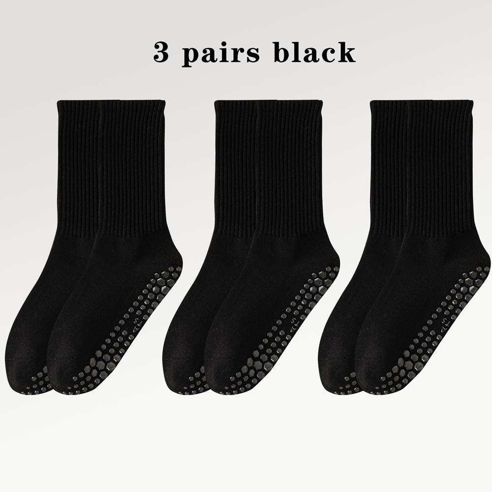

3 Pairs of Cotton Anti Slip Yoga Socks Medium Length Socks Solid Color Fitness Pilates Women s Sports Socks EU36-42