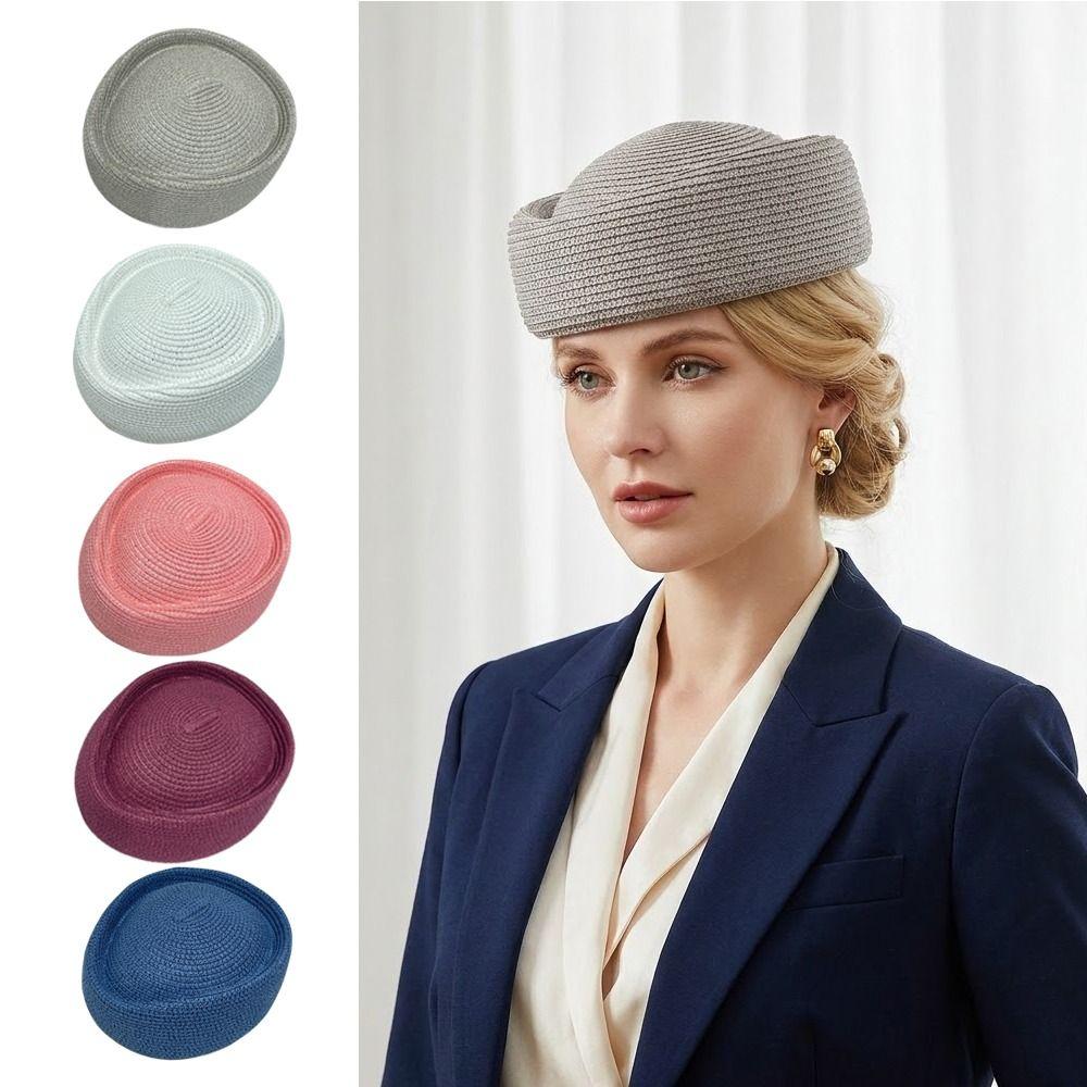 Solid Color Straw Weaving Hat Casual Beanie Cap Elegant Beret Hat