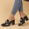 Metal Chain Block Heel Slippers Women's Pointed Toe Deep Mouth Anti-Slip Wear-Resistant High Heels