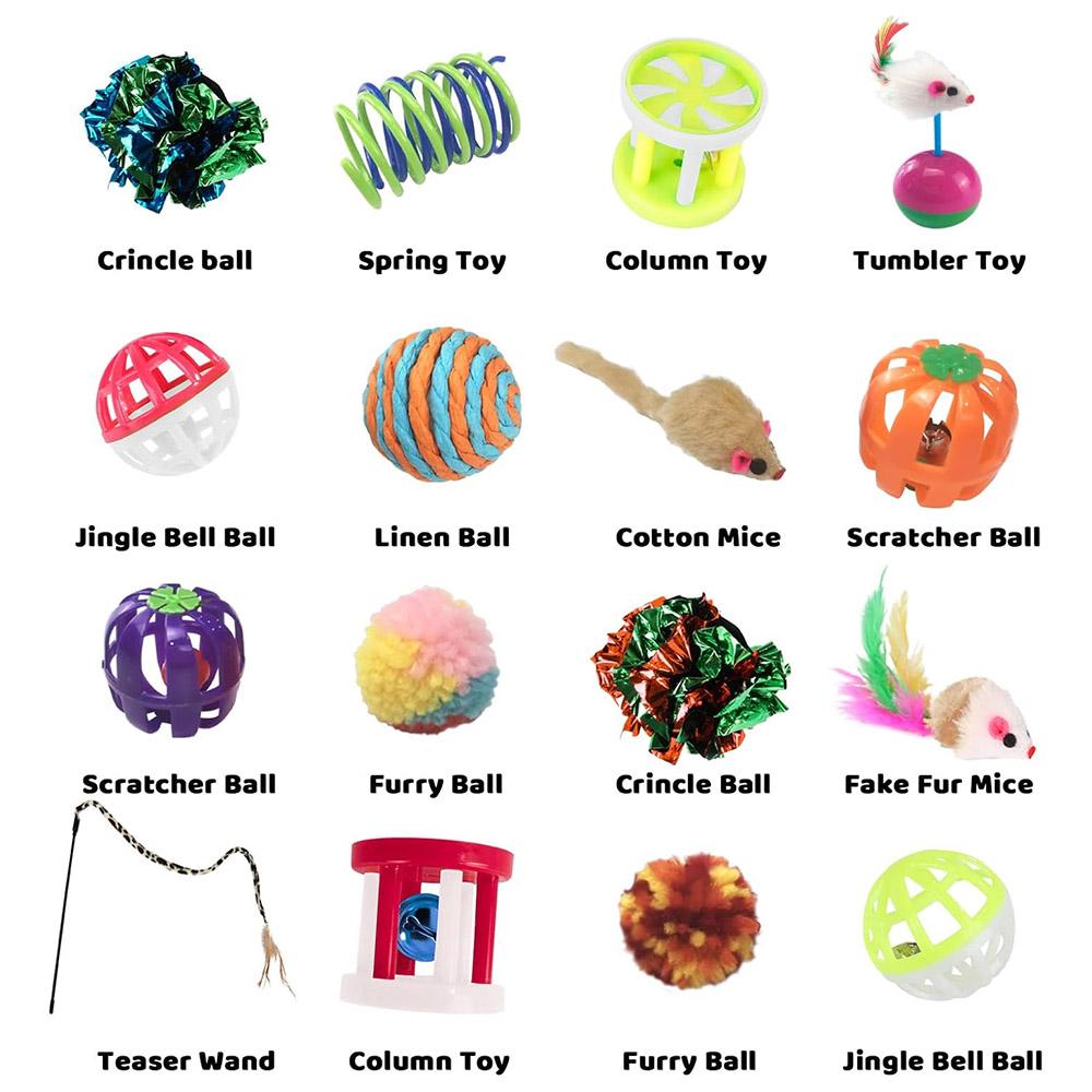 20Pcs/Set Cat Toys Set with Collapsible Rainbow Tunnel Interactive Cat Feather Mouse Crinkle Balls Toy