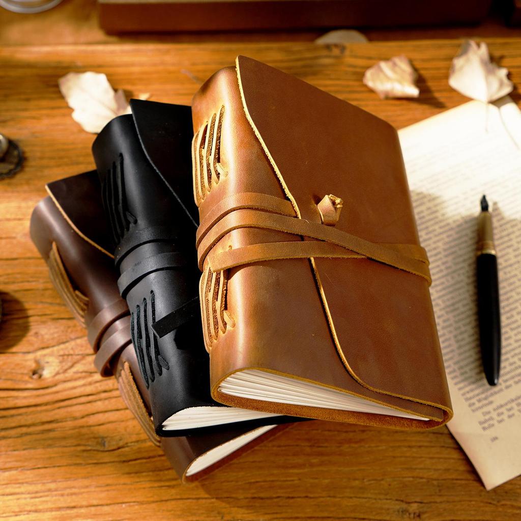 Crazy Horse Leather Loose-Leaf Notebook: Genuine Cowhide Diary In Retro Style