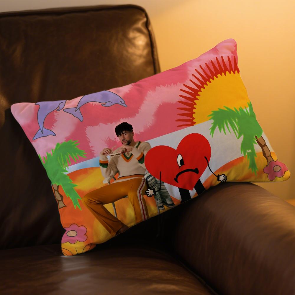 Bad B-bunny Tirar Mas Fotos D-dtmf Cushion Cover Hit Product Home Sofa Living Room Double-sided Soft Decorative Pillow Cover