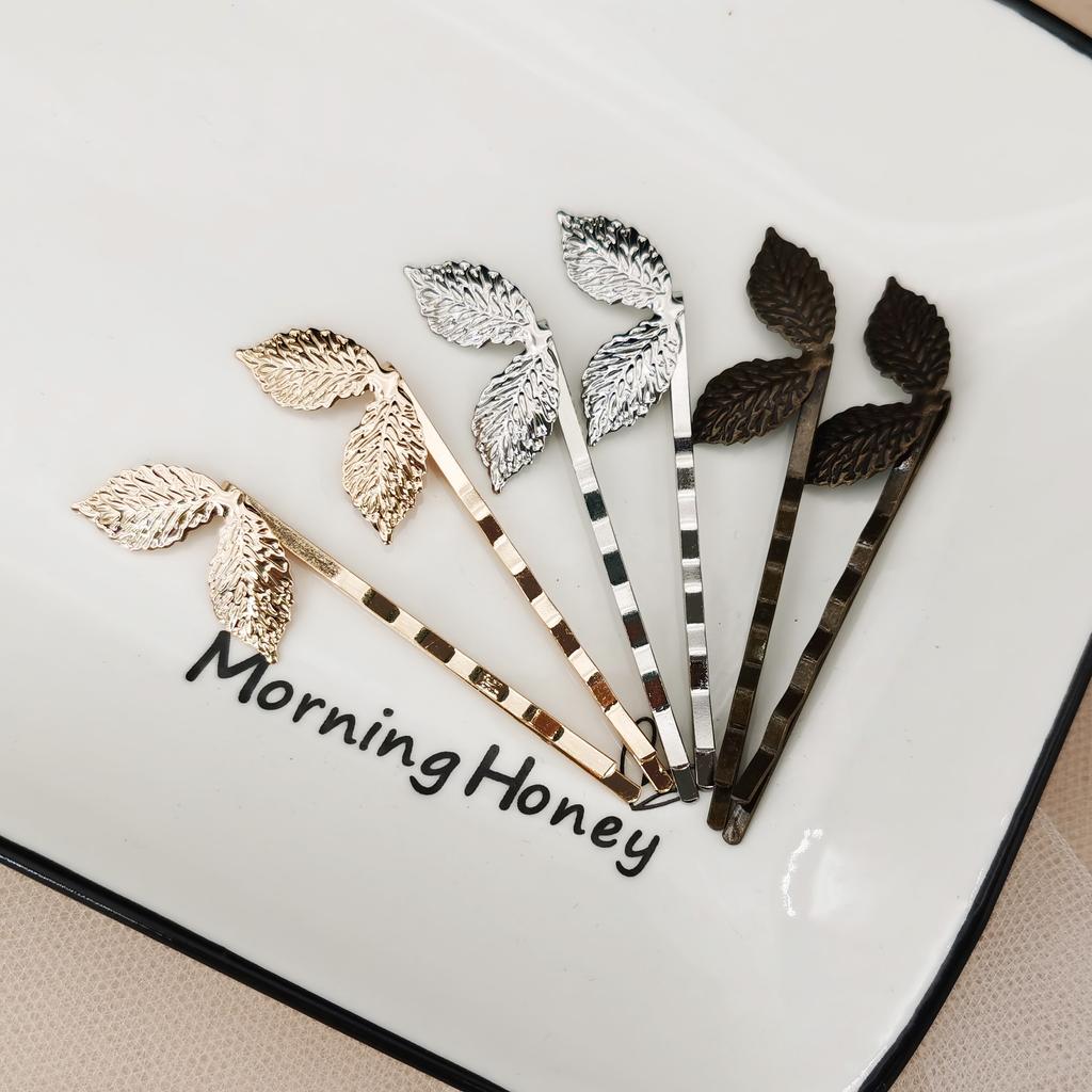 Gold Color Metal Leaf Hair Clip Girls Hairpin Barrette Flowers Rhinestone Hairpins Women Accessories Jewelry Gifts