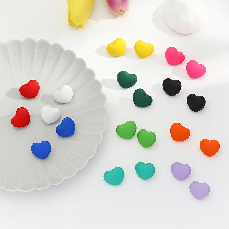 Colorful Heart Stud Earrings - Cute and Fresh Jewelry for Women