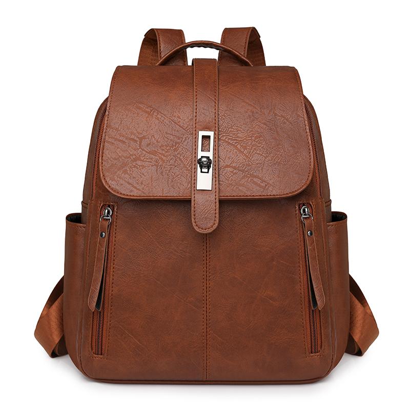 

Женский рюкзак большой вместимости, ретро-рюкзак из ПУ коричневый