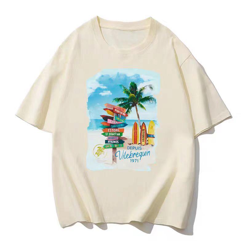 Francuski Żółw Morski Vilebrequin Koszulka z Krótkim Rękawem Męska Marka Modowa z Nadrukiem Okrągły Dekolt Para