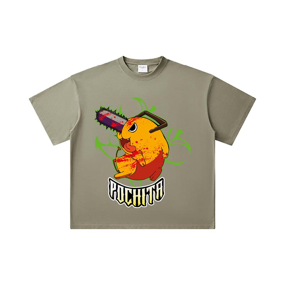 260 GSM Double Yarn 32 Count 100% Cotton Chainsaw Man V36 Denji Pochita Print Unisex Heavy Cotton T Shirt