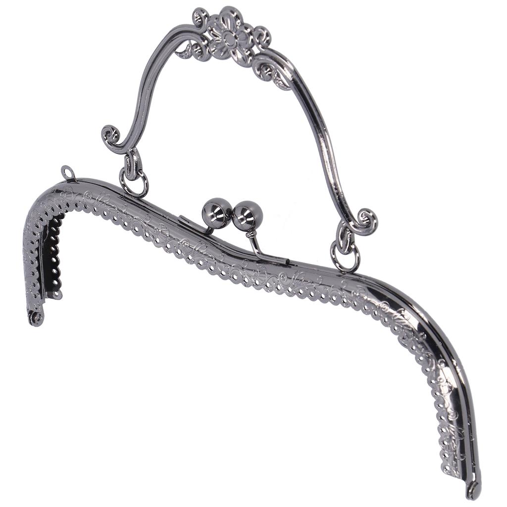 Metal Purse Frame Kiss Clasp Lock Retro Embossed Handle Hardware Accessories 20.5cmGun Gray