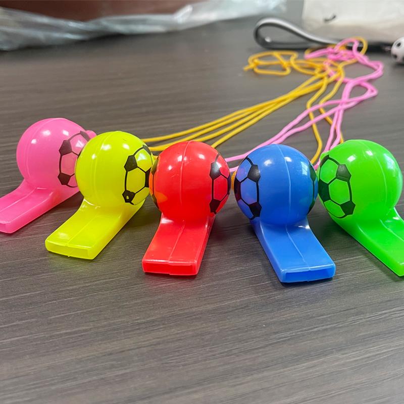 10/20/30pcs Football Style Whistle with Rope Plastic Colorful Party Gathering Noise Producing Material Cute Cartoon Whistles TMZ