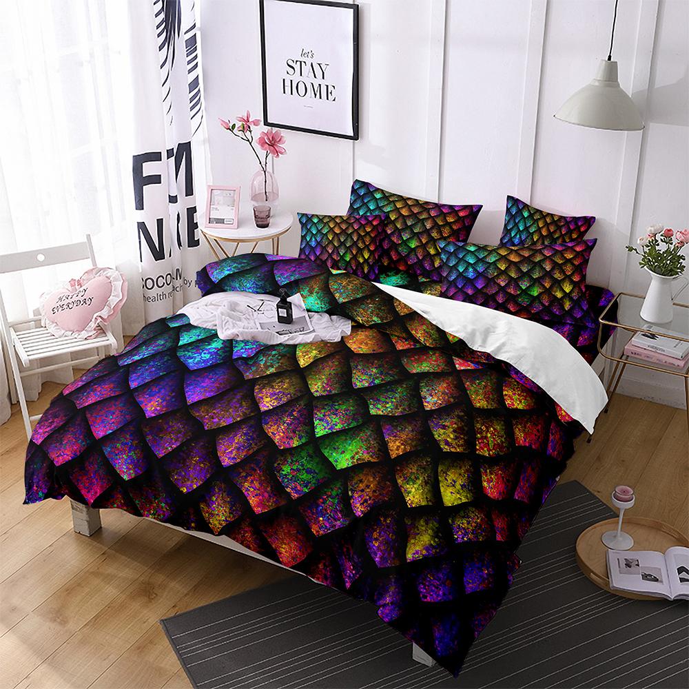 Dragon Scale Bedding Duvet Cover Set King Queen Size Wild Animal Skin Bedding Set Glitter Psychedelic Animal Comforter Cover