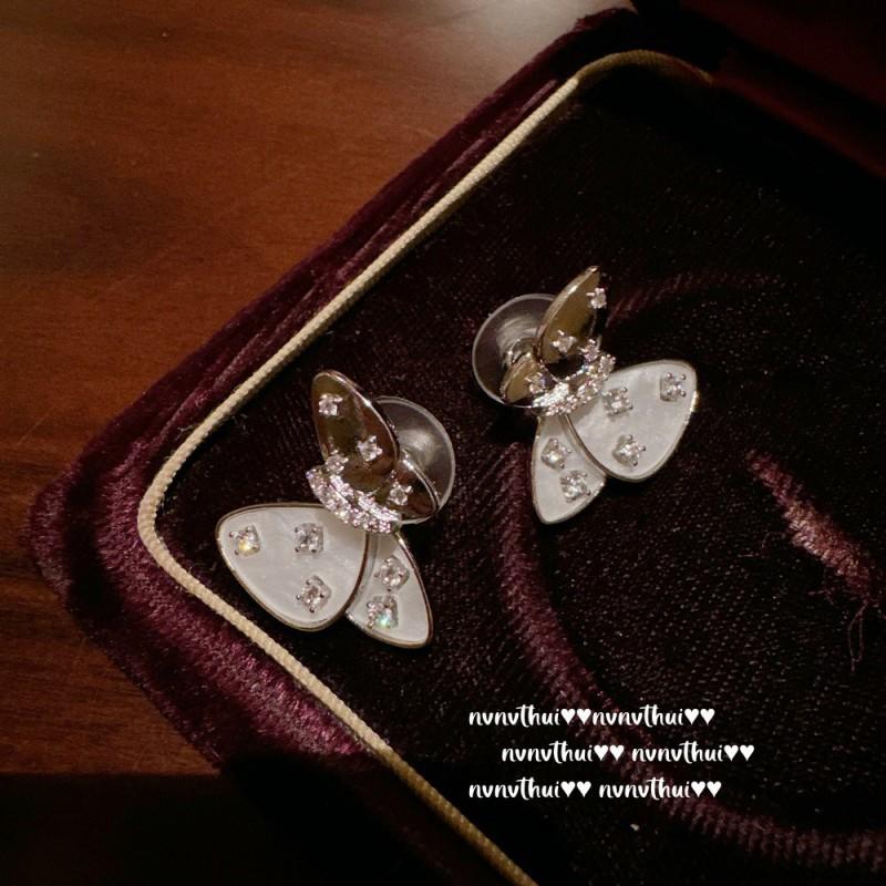 Elegant Butterfly Drop Earrings With Iridescent Mother-of-Pearl Cubic Zirconia 18K Gold Plated Vintage Chic Women
