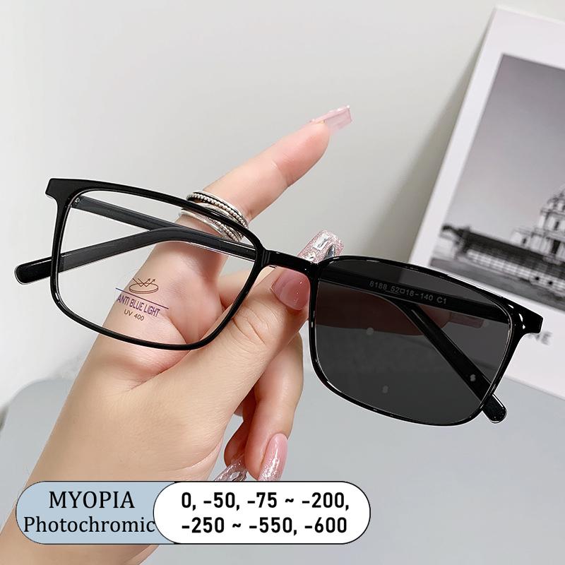 Transparent Tea Square Computer Glasses Anti Blue Ray Eyewear Myopia Optical Spectacle Photochromic Eyeglass for Women Men