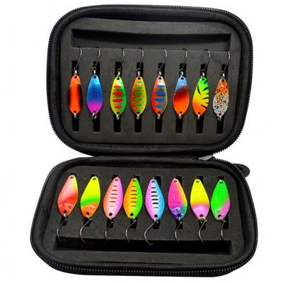 Yousya 16 Stück Kunststoff & Metall Spinner Köder Set für Meeresboot Forelle Barsch Lachs Hecht Zander Angeln mit Tackle-Tasche
