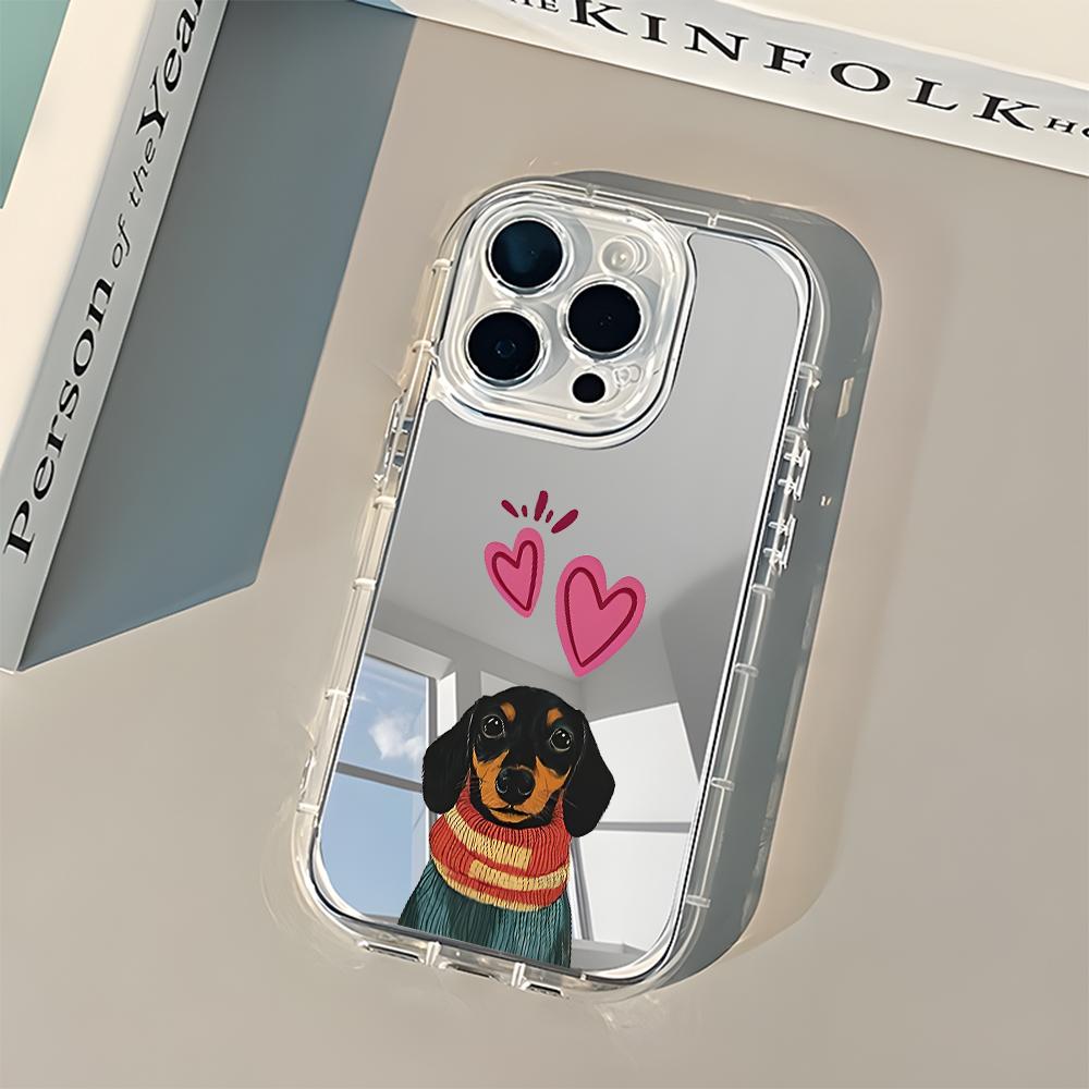 Cute Dachshund Dog Love Hearts Phone Case For iPhone 17 16 Pro 11 12 13 14 15 Pro Max 17 Air X XR XS 7 8 Plus Back Mirror Cover