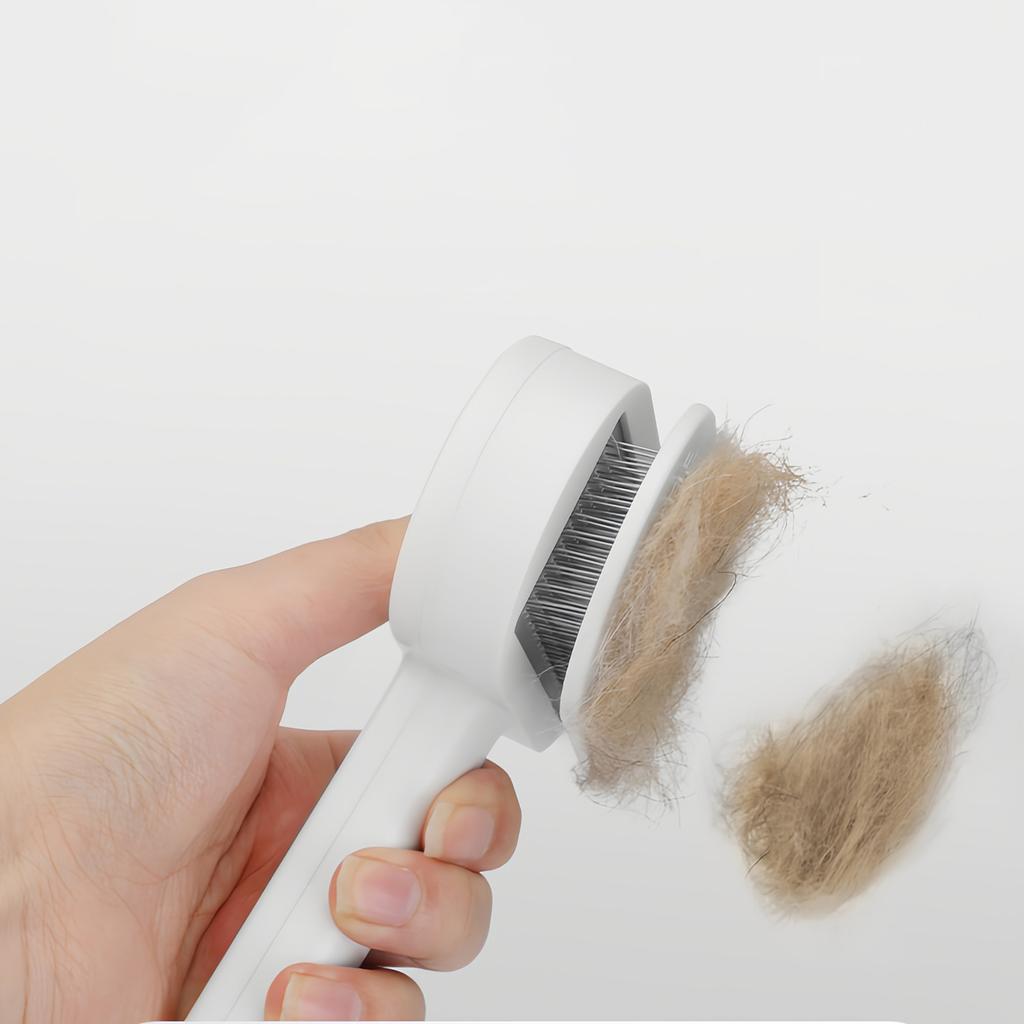 Selbstreinigende Bürste mit gebogenen Edelstahlzinken – Sanftes Haustierpflege-Werkzeug für Fellwechsel, Massage & Haarballenprävention