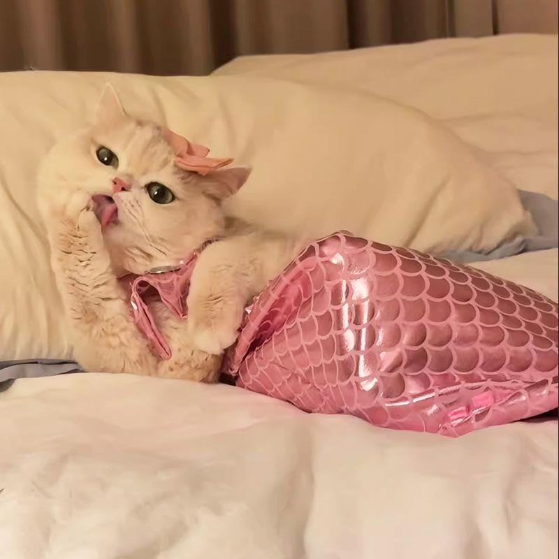 Vestiti per Gatti Sirena Divertente Costume Animale Domestico Gattino Muppet Decorazione Coda di Pesce Divertente Abito per Foto