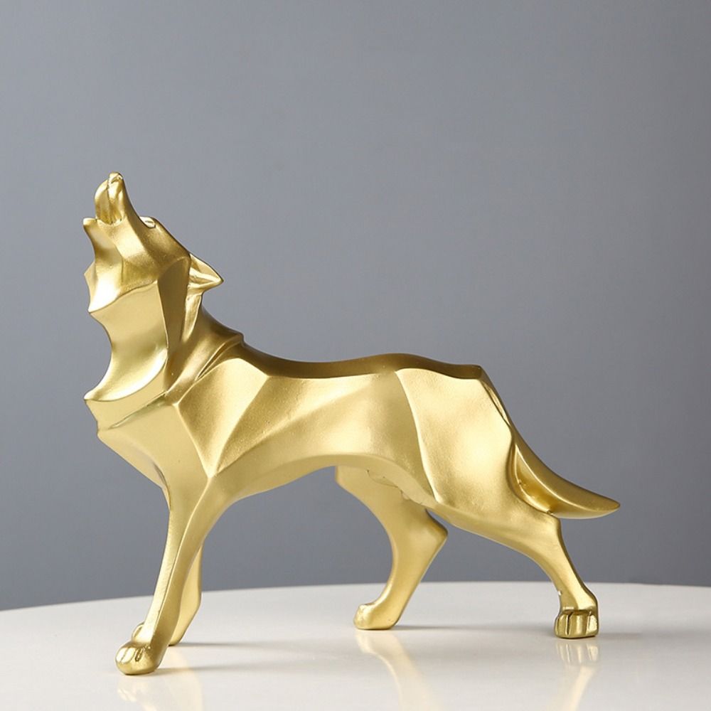 Cartoon Nordic Wolf Desktop Figurine Kawaii Geometry Animal Sculpture Wolf Resin Ornament Bedroom