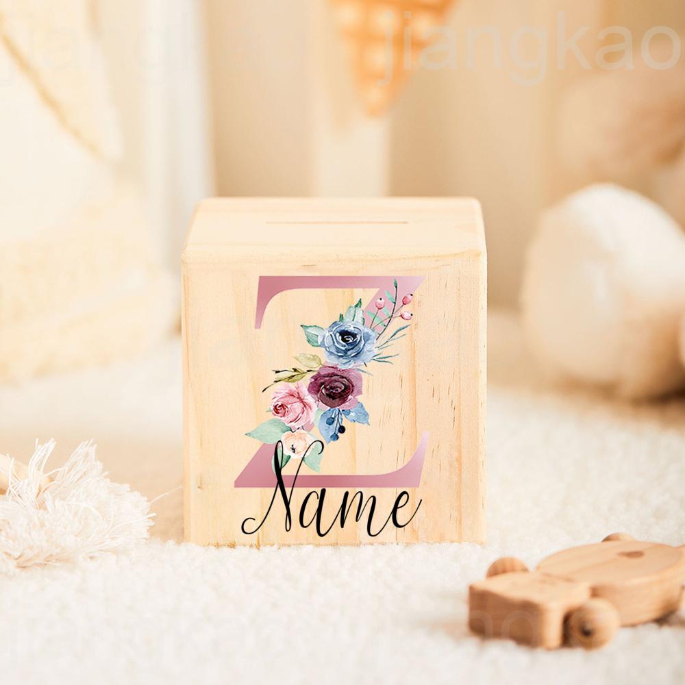 Personalizowana Skarbonka Inicjał z Imieniem Skarbonki dla Dzieci Etui na Kolekcję Monet Drewniany Banknotnik Prezent Urodzinowy na Baby Shower dla Dziewczynek
