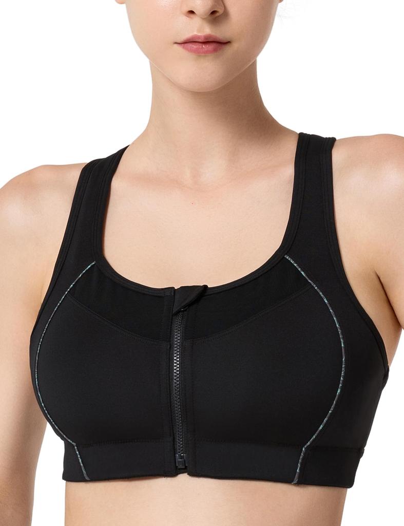 Yvette Sports Front Firm Back Cross High Size M Black Bra, No-Slip, Opening, Support, Hook, Back, Breathable, Sides, Wireless, One-Piece Cup,
