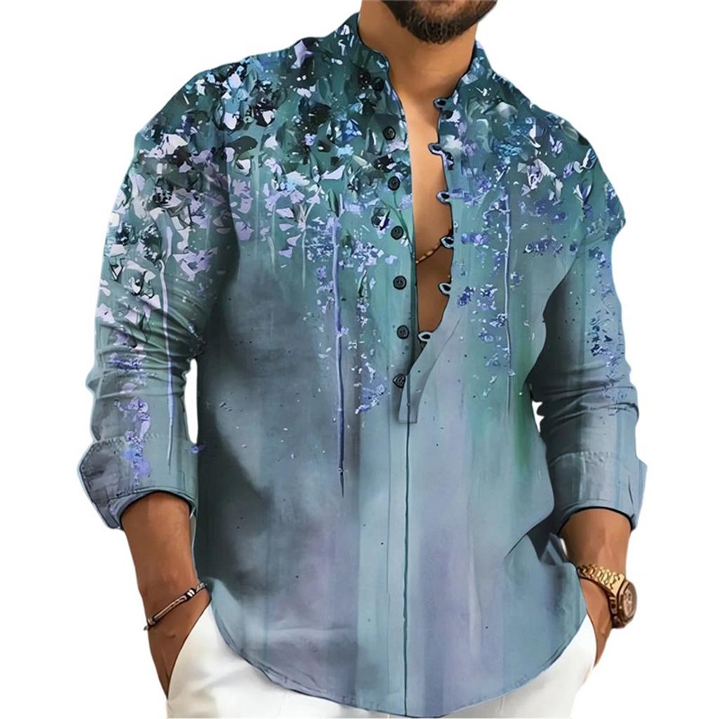 Men's Loose Popular Leisure Long SSeeves Standing Collar Pullover Shirt
