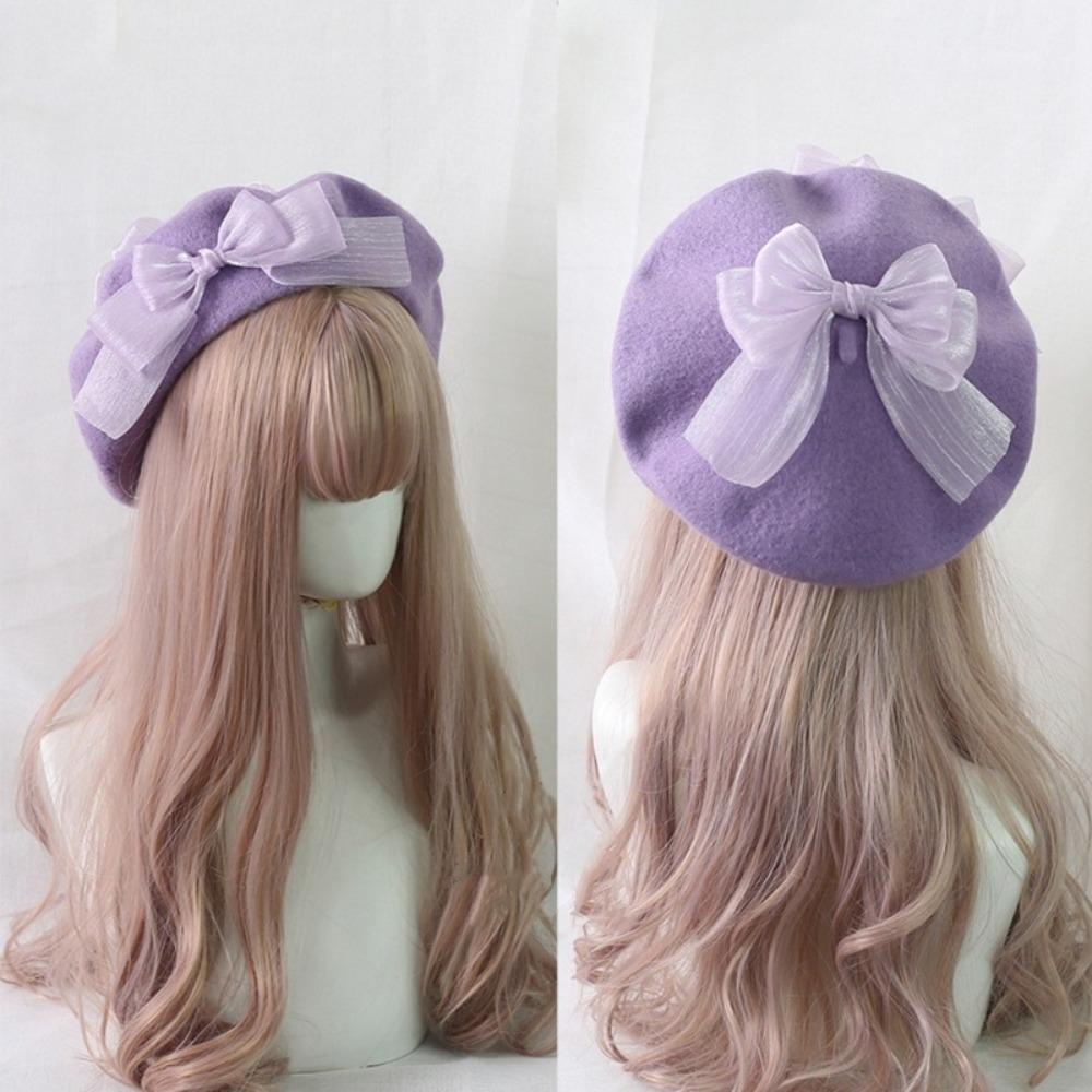 Multicolor French Artist Hat Ribbon Bowknot Lolita Cosplay Cap Chic Beret Hat for Girls