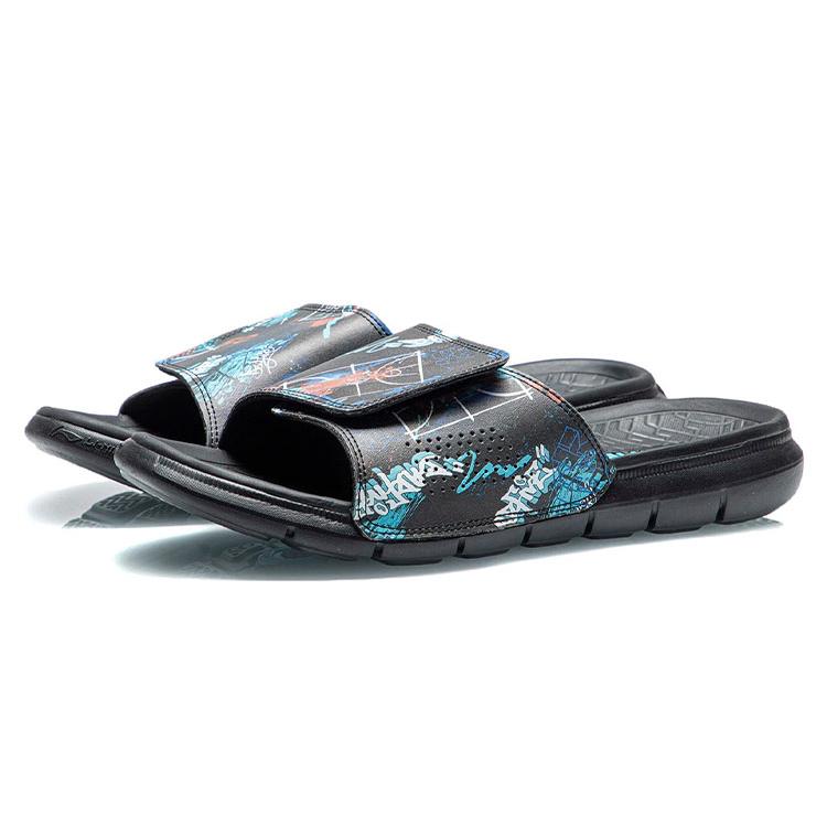 Li Ning Badfive Quiet Abrasion Resistant Slide Slippers Men's Black Blue ABTR007-4