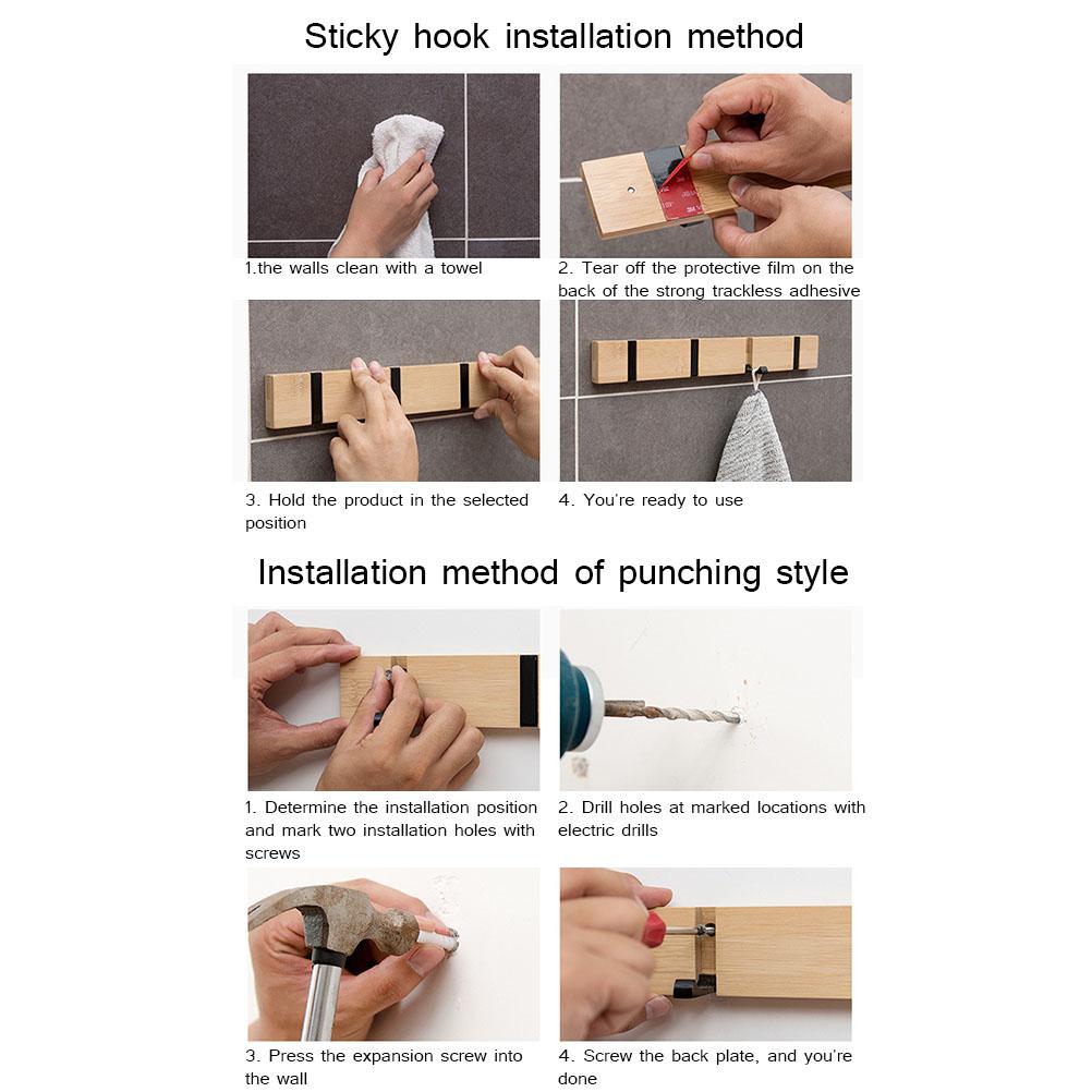 Drewniany Haczyk na Ubrania Podwójny Sposób Montażu Składany Haczyk na Drzwi Ścianę