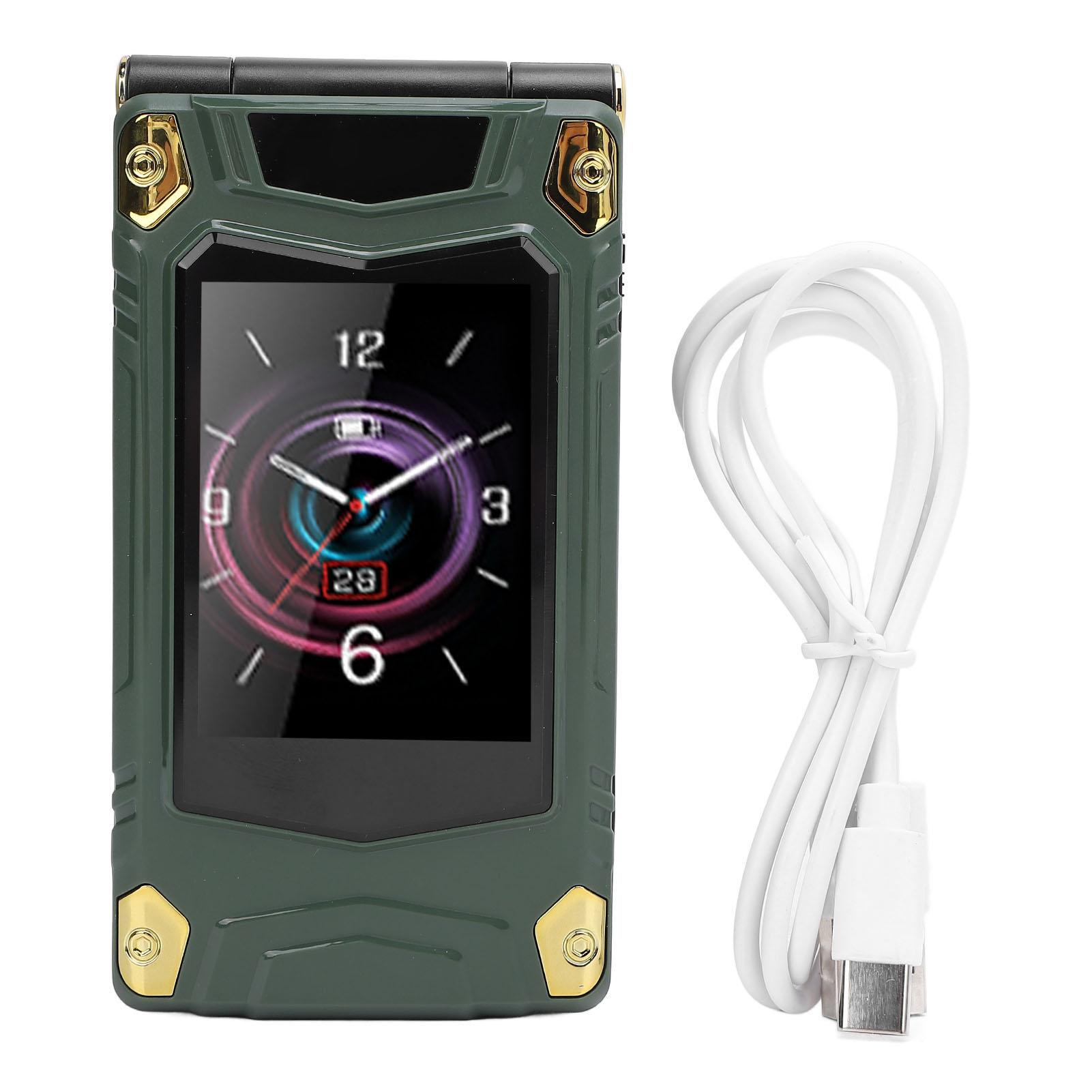 

4G раскладной телефон с двойным экраном, камерой 1,3 Мп, будильником, Bluetooth, крупными шрифтами, большим объемом, двумя SIM-картами, двумя Green