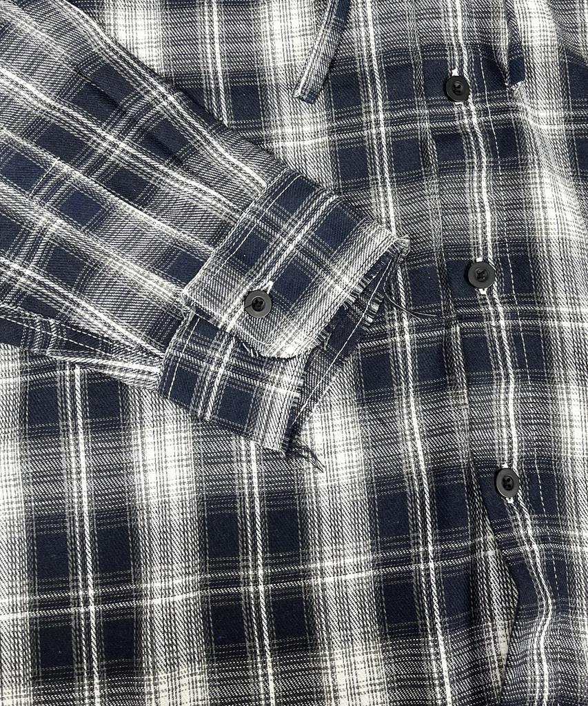 SK8ER ROCK Cross Cut-Off Tartan Check Hoodie Shirt ((Marine))