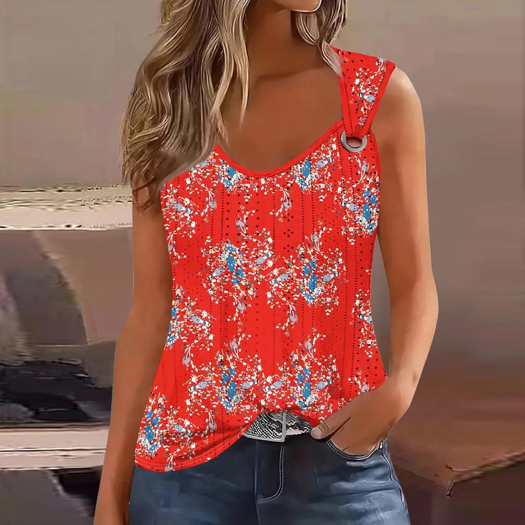 Women's Girl Tank Top Casual Vest Tops For Women Cute Knit Vest Top Gradient Floral Print Loose Fit Sleeveless Tops Flowy Eyelet