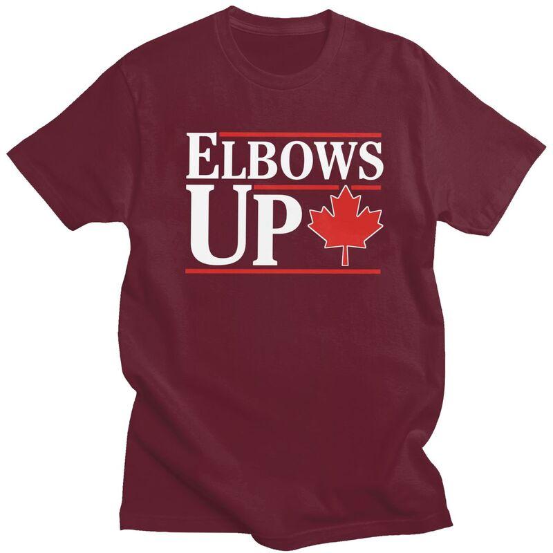 Custom Male Elbows Up Canada Canadian Flag T Shirt ShortSleeve Cotton Tshirts Tshirt Leisure Tee Clothing