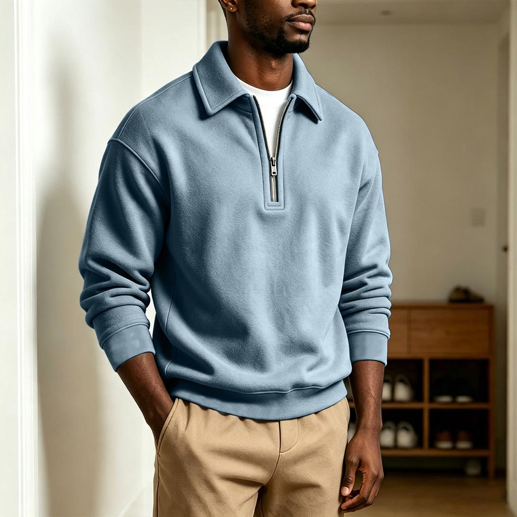 Men's Zip Up Long Sleeve Sweatshirt with Collar Casual Athletic Top