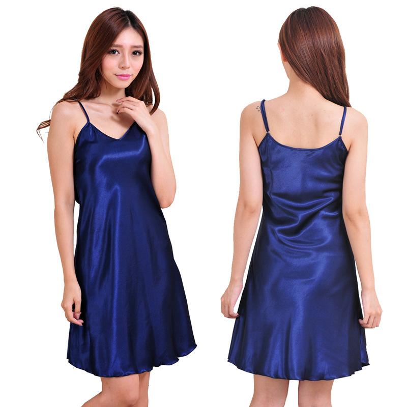 Satin Nightgown Sexy Woman Nightie Spaghetti Strap Nightdress Short Sleeveless Sleepwear Nightwear