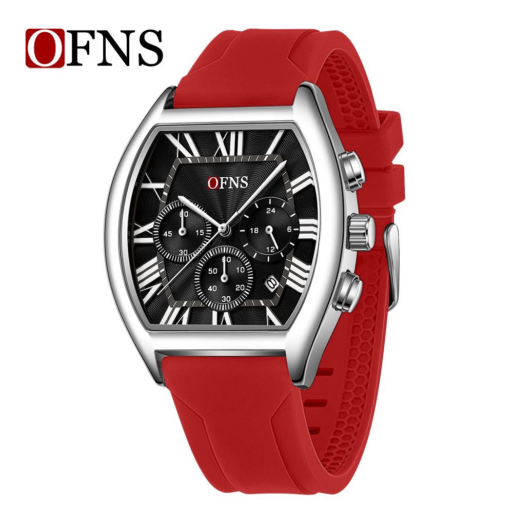 European Retro Men's Waterproof Roman Chronograph Wristwatch, Barrel Shape, with Calendar and Six-Hand Quartz Movement, Model 1644