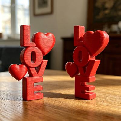 Figurina Lettera d'Amore Stampata in 3D, Cuore Rosso LOVE Ornamento da Scrivania per Decorazione Anniversario di Matrimonio, Segnaletica da Tavolo Romantica per San Valentino per Camera da Letto,