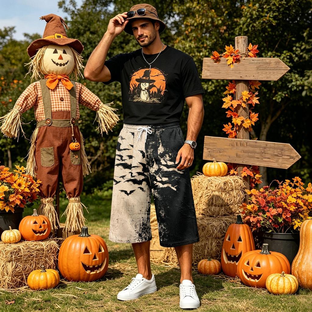 Men's Loose Fit Casual Shorts with Large Pockets Halloween Print
