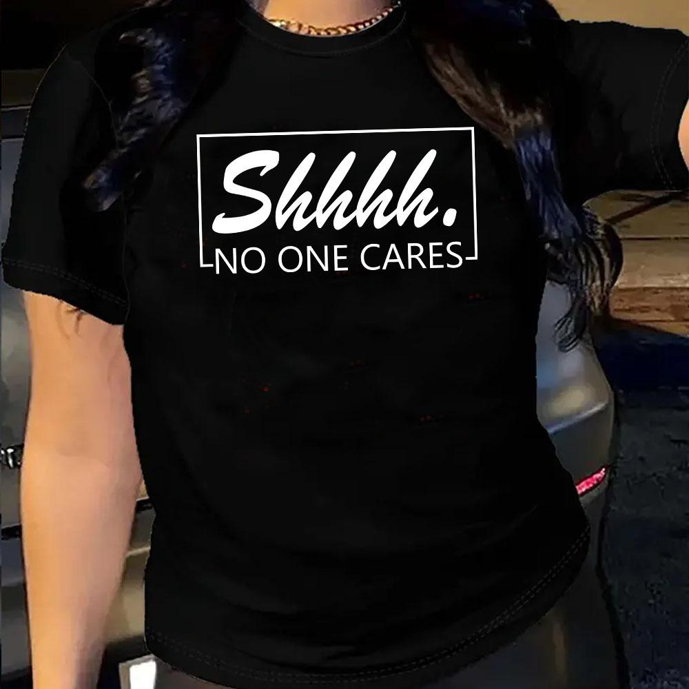 

No One Cares Cotton T-Shirt Short Sleeve Round Neck Women 2d Print Tops XL