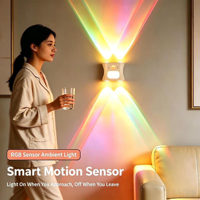 Motion Sensor Rgb Led Wall Light, Magnetic Drill-Free Night Lamp Remote Control 16 Color 3 Cct Indoor Decor Spotlight