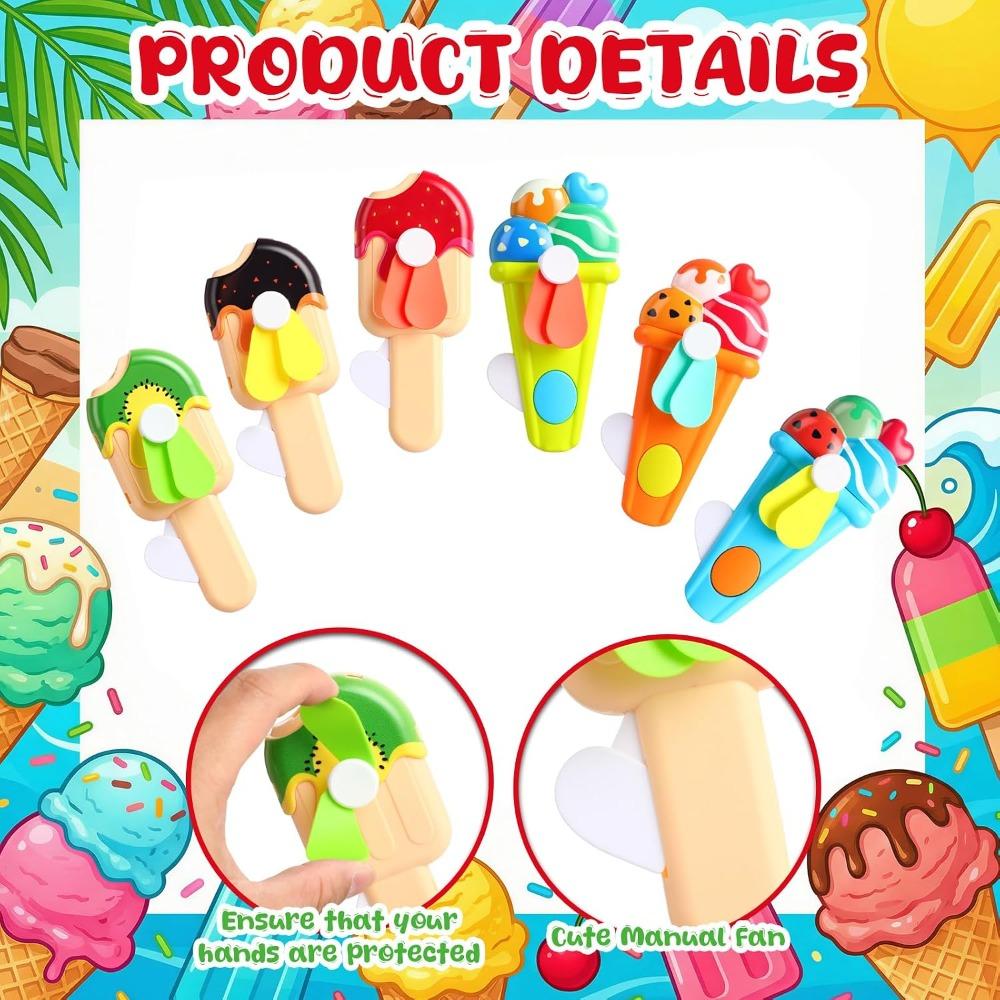 3-20 Pcs Ice Cream Shaped Handheld Manual Fans Summer Cooling Birthday Pool Party Classroom End Year Reward Treat Bag Supplies