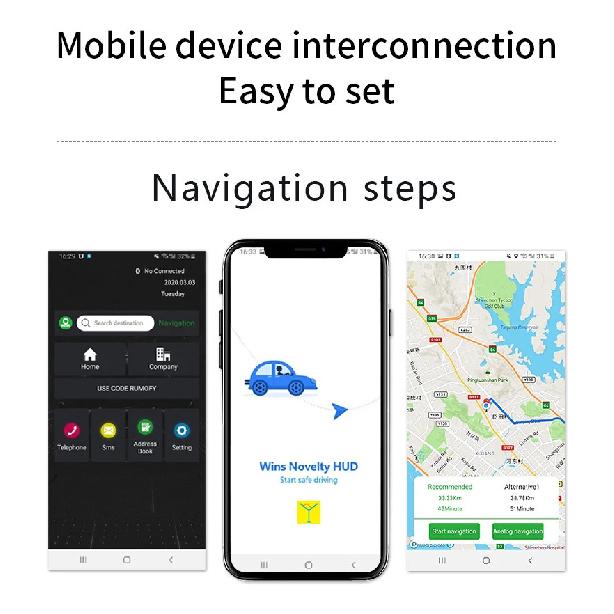 C3 Navigation Mirror  HUD Car Head up Display with OBD2 HD GPS Navigation Bluetooth Windshield Speed Projector Security Alarm