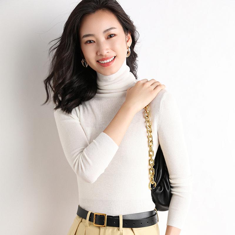 Women's Slim Fit High Neck Wool Sweater - Lightweight, Sheer Base Layer for Spring and Autumn