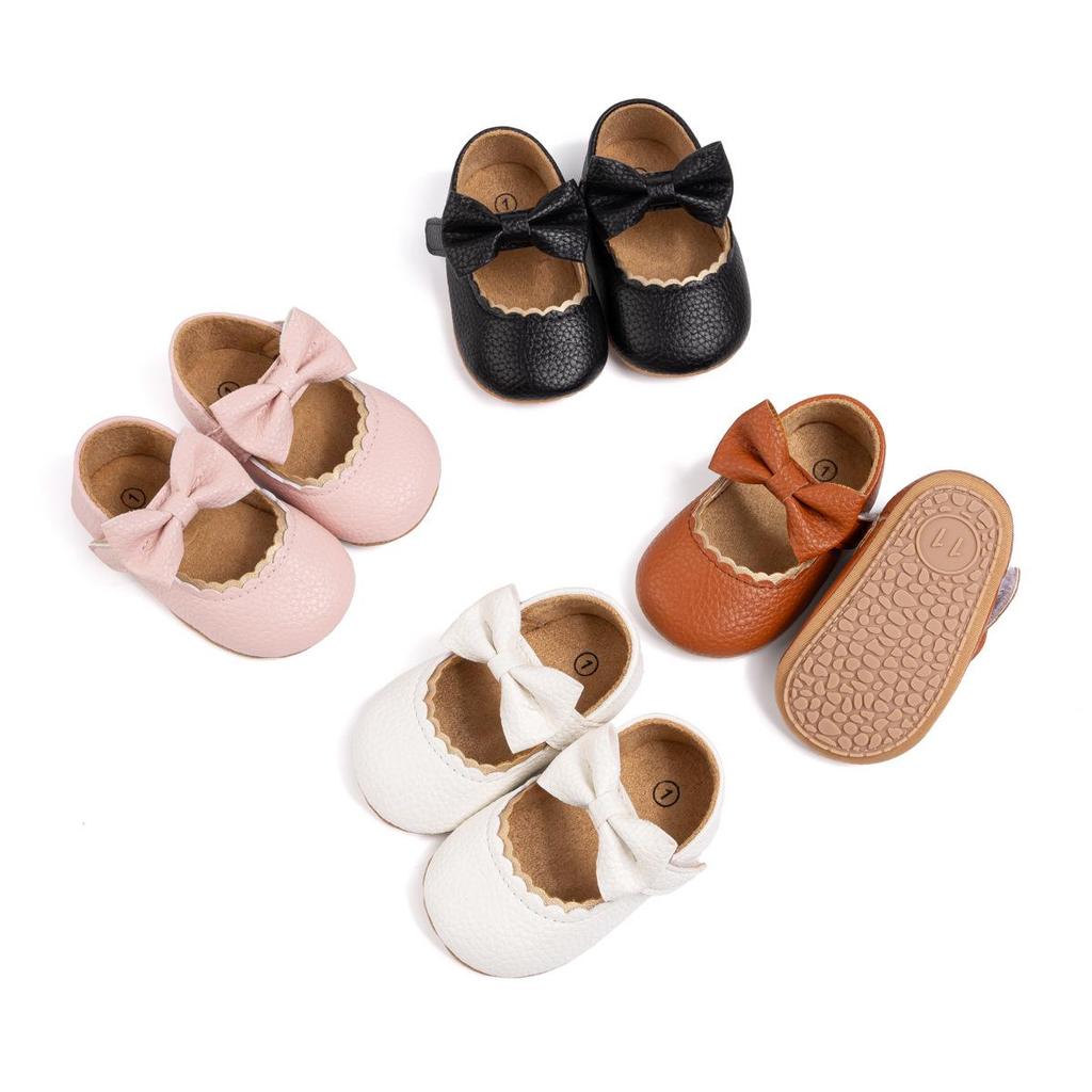 Baby Princess Shoes 0-1 Year, Soft Non-slip PU Leather with Bowknot, Suitable for Spring/Autumn.