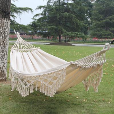 Single Person Hammock Luxury Boho Tassel Hammock White Canvas Hammock Outdoor Camping Travel Hiking Swing Hammocks Garden Hanging Hammock Net Chair