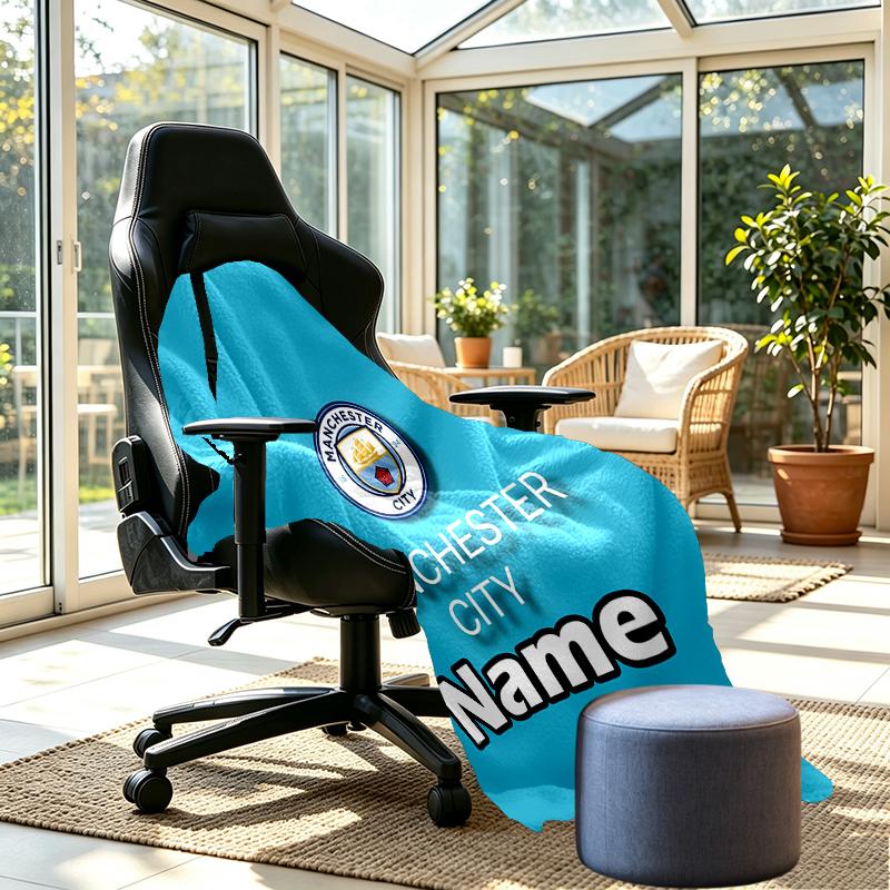 Custom Name Personalized Manchester City FC Print Blankets, Home Decor, Bedroom, Sofa, Camping, Couch, Gifts for Birthday Christmas