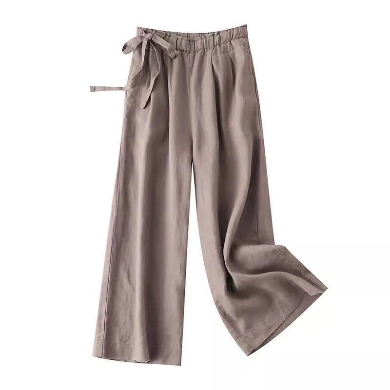 New Drapey Cotton-Linen Wide-Leg Cropped Pants 2026 Spring/Summer Loose High-Waisted Thin Straight-Leg Casual Pants