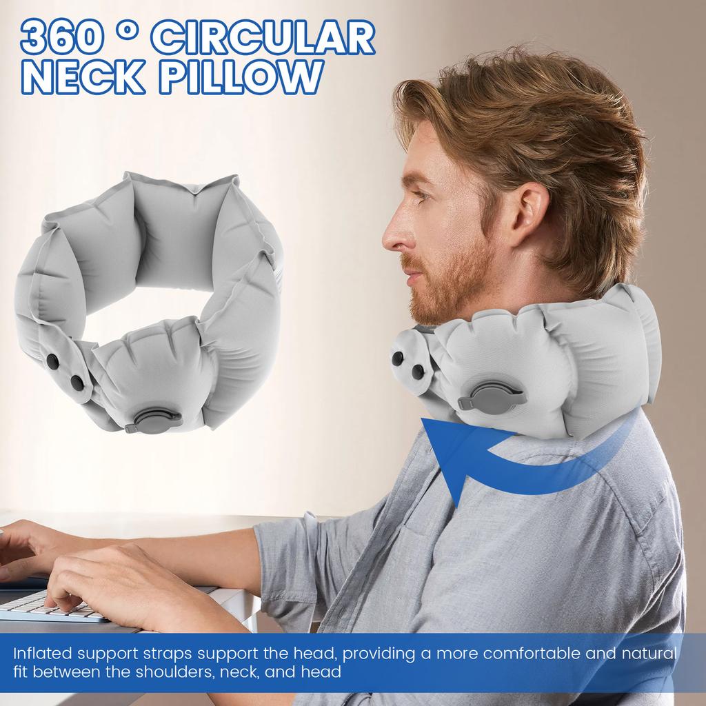 U-shaped Inflatable Neck Pillow Travel Light Portable Lazy Airplane Headrest Reduce Fatigue Office Sleep Pillow