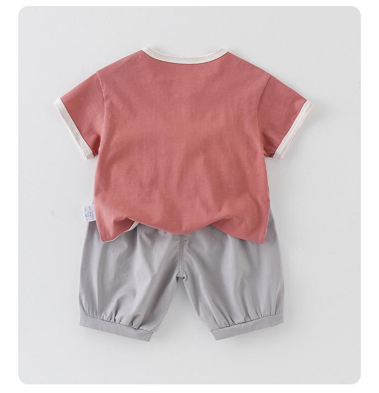 Summer Cartoon Patch Baby T-Shirt & Pants Set