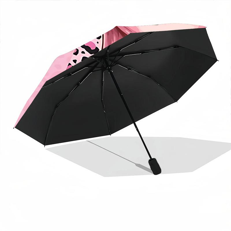 1pc Pink Leopard Print Bow Automatic Folding Umbrella Durable Iron Frame,All Seasons Home Travel Outdoor Multifunctional Umbrella Yy251115172